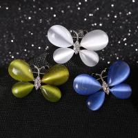 Zinc Alloy Brooches with Cats Eye Butterfly silver color plated fashion jewelry & for woman & with rhinestone nickel lead & cadmium free Sold By PC