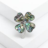 Zinc Alloy Brooches with Abalone Shell Four Leaf Clover silver color plated vintage & fashion jewelry & Unisex & with rhinestone multi-colored nickel lead & cadmium free Sold By PC