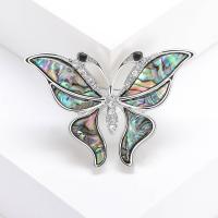 Zinc Alloy Brooches with Abalone Shell Butterfly silver color plated fashion jewelry & for woman & with rhinestone multi-colored nickel lead & cadmium free Sold By PC