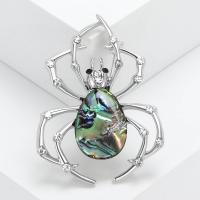 Zinc Alloy Brooches with Abalone Shell Spider silver color plated vintage & fashion jewelry & Unisex & with rhinestone multi-colored nickel lead & cadmium free Sold By PC