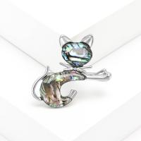 Zinc Alloy Brooches with Abalone Shell Cat silver color plated vintage & fashion jewelry & Unisex multi-colored nickel lead & cadmium free Sold By PC