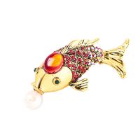 Zinc Alloy Brooches with Glass & Plastic Pearl Fish gold color plated vintage & fashion jewelry & Unisex & with rhinestone mixed colors nickel lead & cadmium free Sold By PC