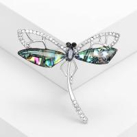 Zinc Alloy Brooches with Abalone Shell Dragonfly silver color plated vintage & fashion jewelry & for woman & with rhinestone multi-colored nickel lead & cadmium free Sold By PC