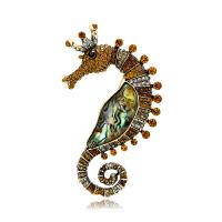 Zinc Alloy Brooches with Shell Seahorse gold color plated vintage & fashion jewelry & Unisex & with rhinestone nickel lead & cadmium free Sold By PC