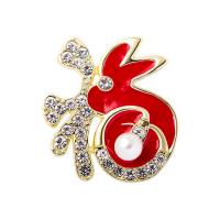 Zinc Alloy Brooches with Plastic Pearl gold color plated fashion jewelry & Unisex & enamel & with rhinestone red nickel lead & cadmium free Sold By PC