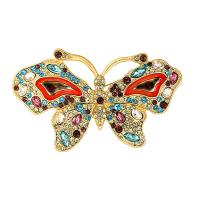 Zinc Alloy Brooches Butterfly gold color plated fashion jewelry & Unisex & enamel & with rhinestone mixed colors nickel lead & cadmium free Sold By PC