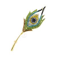 Tibetan Style Brooches, with Plastic Pearl, Feather, gold color plated, vintage & fashion jewelry & Unisex & with rhinestone, mixed colors, nickel, lead & cadmium free, 30x87mm, Sold By PC