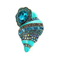 Zinc Alloy Brooches with Crystal Conch gold color plated vintage & fashion jewelry & Unisex & enamel & with rhinestone blue nickel lead & cadmium free Sold By PC