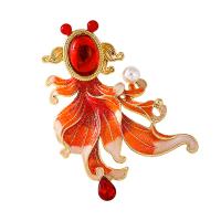 Zinc Alloy Brooches with Crystal & Plastic Pearl Goldfish gold color plated fashion jewelry & for woman & enamel mixed colors nickel lead & cadmium free Sold By PC