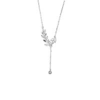 Cubic Zircon Micro Pave 925 Sterling Silver Necklace, with 2.4inch extender chain, Wheat, fashion jewelry & micro pave cubic zirconia & for woman, nickel, lead & cadmium free, Length:Approx 18.11 Inch, Sold By PC