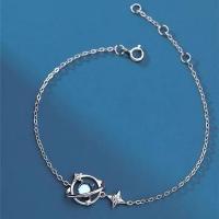 925 Sterling Silver Bangle Bracelet, with Moonstone, with 0.78inch extender chain, fashion jewelry & micro pave cubic zirconia & for woman, nickel, lead & cadmium free, 12x12mm, Length:Approx 6.3 Inch, Sold By PC