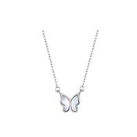 925 Sterling Silver Necklaces, with Shell, Butterfly, fashion jewelry & for woman, nickel, lead & cadmium free, Length:Approx 17.52 Inch, Sold By PC