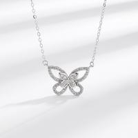 Cubic Zircon Micro Pave 925 Sterling Silver Necklace with 1.97inch extender chain Butterfly fashion jewelry & micro pave cubic zirconia & for woman nickel lead & cadmium free Length Approx 15.74 Inch Sold By PC