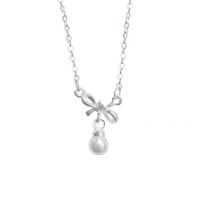 Cubic Zircon Micro Pave 925 Sterling Silver Necklace, with Shell Pearl, with 1.97inch extender chain, fashion jewelry & micro pave cubic zirconia & for woman, nickel, lead & cadmium free, Length:Approx 15.74 Inch, Sold By PC