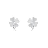 925 Sterling Silver Stud Earrings, with Cats Eye, Four Leaf Clover, plated, fashion jewelry & for woman, more colors for choice, nickel, lead & cadmium free, 9x11mm, Sold By Pair