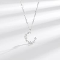 Cubic Zircon Micro Pave 925 Sterling Silver Necklace, with 1.97inch extender chain, Moon, fashion jewelry & micro pave cubic zirconia & for woman, nickel, lead & cadmium free, Length:Approx 15.74 Inch, Sold By PC