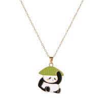 Tibetan Style Jewelry Necklace, Panda, KC gold color plated, fashion jewelry & for woman & enamel, nickel, lead & cadmium free, 34x23mm, Sold Per Approx 15.75 Inch Strand