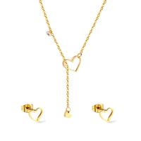 Fashion Stainless Steel Jewelry Sets Stud Earring & necklace 304 Stainless Steel Heart Vacuum Ion Plating 2 pieces & for woman golden Sold By Set
