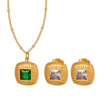 Zestawy biżuterii, Titantium stali, ze Szklany kamień & Sześcienna cyrkonia, ze 1.97inch przedłużeniami łańcuszka, biżuteria moda & różne style do wyboru & dla kobiety, dostępnych więcej kolorów, 12mm, długość około 15.75 cal, sprzedane przez PC