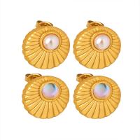 Titanium Steel  Earring with Moonstone & Plastic Pearl Vacuum Ion Plating fashion jewelry & for woman Sold By Pair