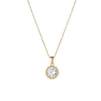 Stainless Steel Jewelry Necklace, 304 Stainless Steel, with 1.97inch extender chain, Vacuum Plating, fashion jewelry & micro pave cubic zirconia & for woman, golden, 18x11mm, Sold Per Approx 15.75 Inch Strand