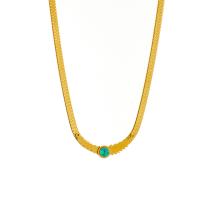 Collier d'acier titane, avec turquoise, Placage, bijoux de mode & pour femme, doré, Vendu par 15.75 pouce brin