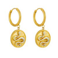 Titanium Steel  Earring, 18K gold plated, fashion jewelry & for woman, golden, 34mm, Sold By Pair