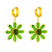 Titanium Steel  Earring with Crystal Flower plated fashion jewelry & for woman green Sold By Pair