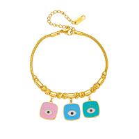 Bracelet Evil Eye bijoux, Acier titane, avec 1.97inch chaînes de rallonge, Placage, bijoux de mode & pour femme & émail, doré, 13x13mm, Vendu par Environ 6.69 pouce brin