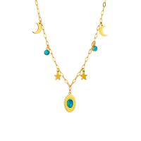 Titanium Steel Necklace with turquoise plated fashion jewelry & for woman golden Sold Per Approx 15.75 Inch Strand