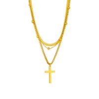 Titanium Steel Necklace, Cross, plated, three layers & fashion jewelry & for woman, golden, 25x15mm, Sold By Strand