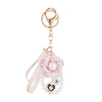 Zinc Alloy Key Clasp with Cloth & Plastic Pearl Flower gold color plated for woman & enamel nickel lead & cadmium free Sold By PC