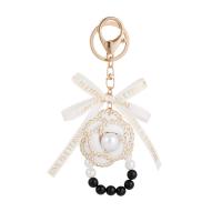 Zinc Alloy Key Clasp with Cloth & Plastic Pearl Flower gold color plated for woman nickel lead & cadmium free Sold By PC