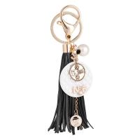 Tibetan Style Key Clasp, with PU Leather & Plastic Pearl, gold color plated, for woman, black, nickel, lead & cadmium free, 150x200mm, Sold By PC