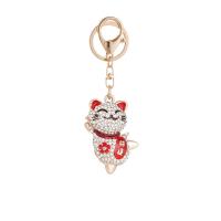 Zinc Alloy Key Clasp Cat gold color plated for woman & enamel & with rhinestone nickel lead & cadmium free Sold By PC