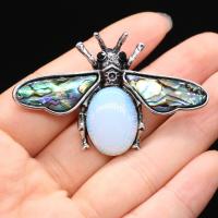 Tibetan Style Brooches, with Gemstone, Bee, antique silver color plated, Unisex, more colors for choice, nickel, lead & cadmium free, 37x35mm, Sold By PC