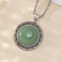 Tibetan Style Pendants, with Gemstone, Dome, antique silver color plated, DIY, more colors for choice, nickel, lead & cadmium free, 38x50mm, Sold By PC
