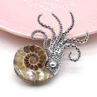 Zinc Alloy Brooches with Gemstone Octopus antique silver color plated Unisex nickel lead & cadmium free 30- Sold By PC