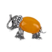 Tibetan Style Brooches, with Gemstone, Elephant, antique silver color plated, for woman, more colors for choice, nickel, lead & cadmium free, 46x31mm, Sold By PC