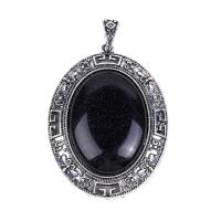 Zinc Alloy Pendants with Gemstone Oval antique silver color plated DIY nickel lead & cadmium free Sold By PC