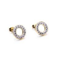Stainless Steel Stud Earrings 304 Stainless Steel Round Vacuum Ion Plating micro pave cubic zirconia & for woman 13mm Sold By Pair