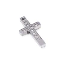 Stainless Steel Cross Pendants, 304 Stainless Steel, Vacuum Ion Plating, DIY & with rhinestone, 11x21mm, Sold By PC