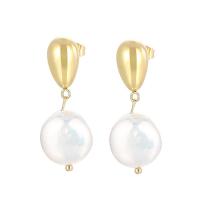 Stainless Steel Drop Earring 304 Stainless Steel with Freshwater Pearl Vacuum Ion Plating fashion jewelry & for woman white Sold By Pair