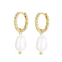 Huggie Anneau d'oreille, Acier inoxydable 304, avec perle de plastique, bijoux de mode & pour femme, blanc, 14x28mm, Vendu par paire