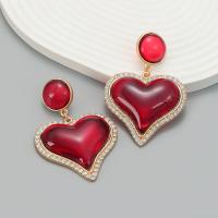 Tibetan Style Stud Earring, with acrylic rhinestone & Resin, Heart, fashion jewelry & for woman, more colors for choice, nickel, lead & cadmium free, 72x52mm, Sold By Pair