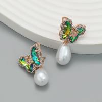 Zinc Alloy Stud Earring with acrylic rhinestone & Plastic Pearl Butterfly fashion jewelry & for woman nickel lead & cadmium free Sold By Pair