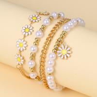 Zinc Alloy Bracelet with Plastic Pearl Daisy plated 4 pieces & fashion jewelry & for woman nickel lead & cadmium free Sold By PC