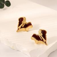 Brass Stud Earring, with enamel, Heart, fashion jewelry & for woman, nickel, lead & cadmium free, 23x20mm, Sold By PC