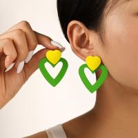 Tibetan Style Stud Earring, Heart, painted, fashion jewelry & for woman, nickel, lead & cadmium free, 38x47mm, Sold By Pair