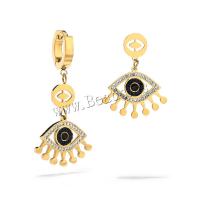 Evil Eye Earrings, Titanium Steel, plated, micro pave cubic zirconia & for woman, gold, Sold By Pair
